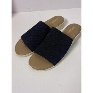 Kenzie “Ellie” Women’s Slide Sandals Sz 10 Black Ribbed Fabric Upper Tan Footbed